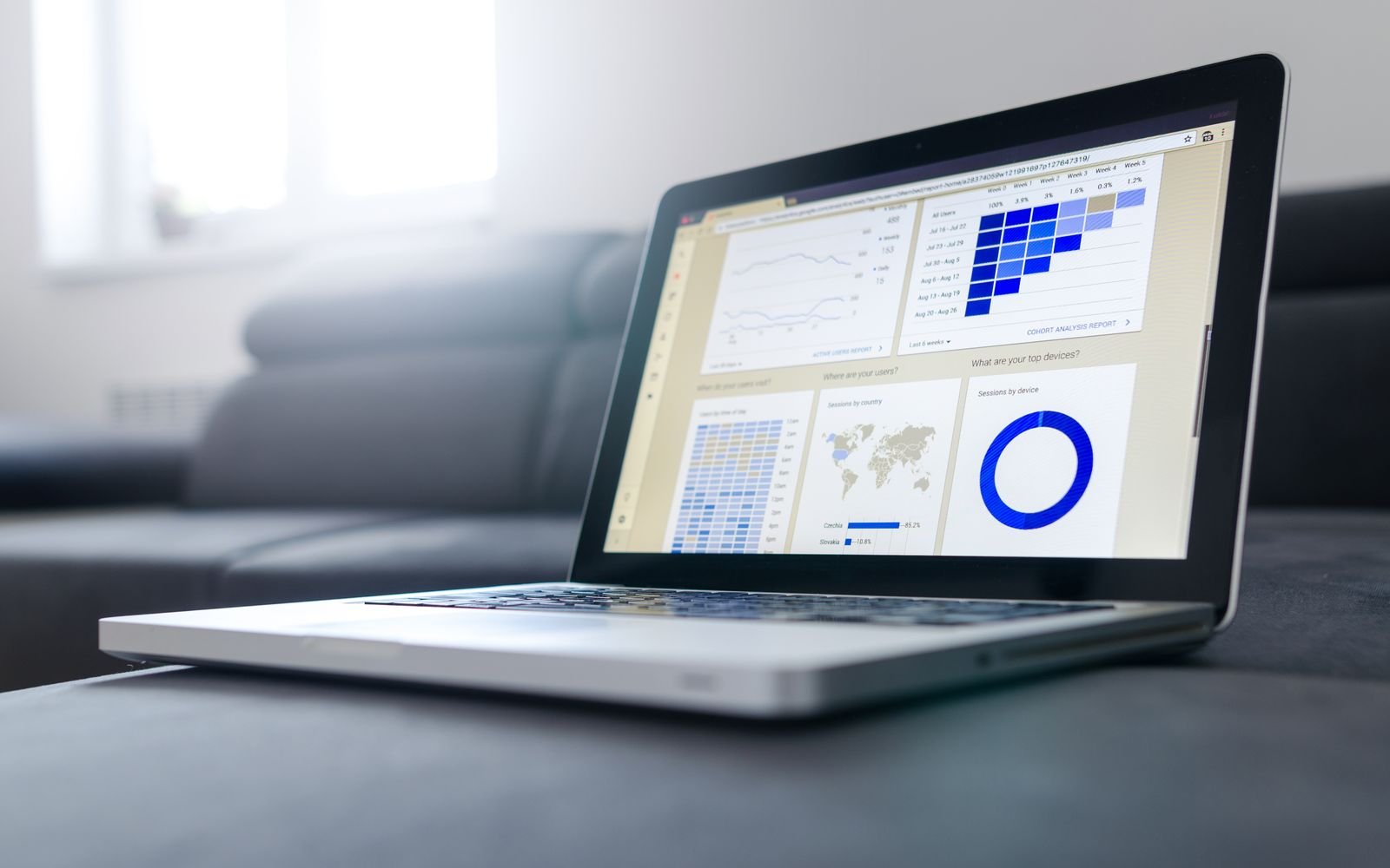 Portátil con gráficos de analítica de datos